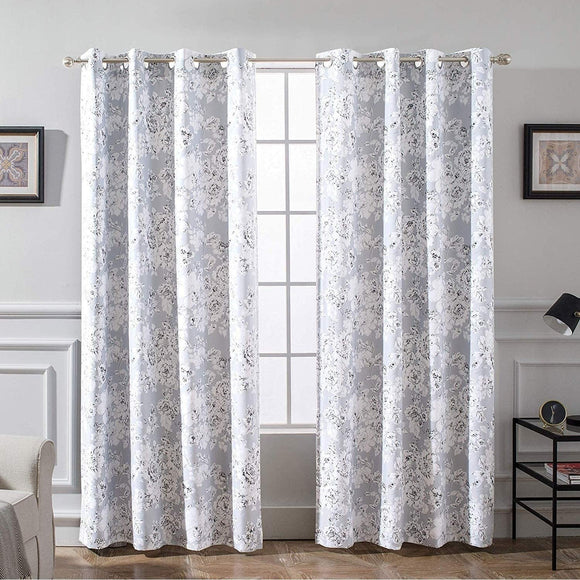 Floral Pencil Sketch Blackout Lined Curtain Panel Pair 52