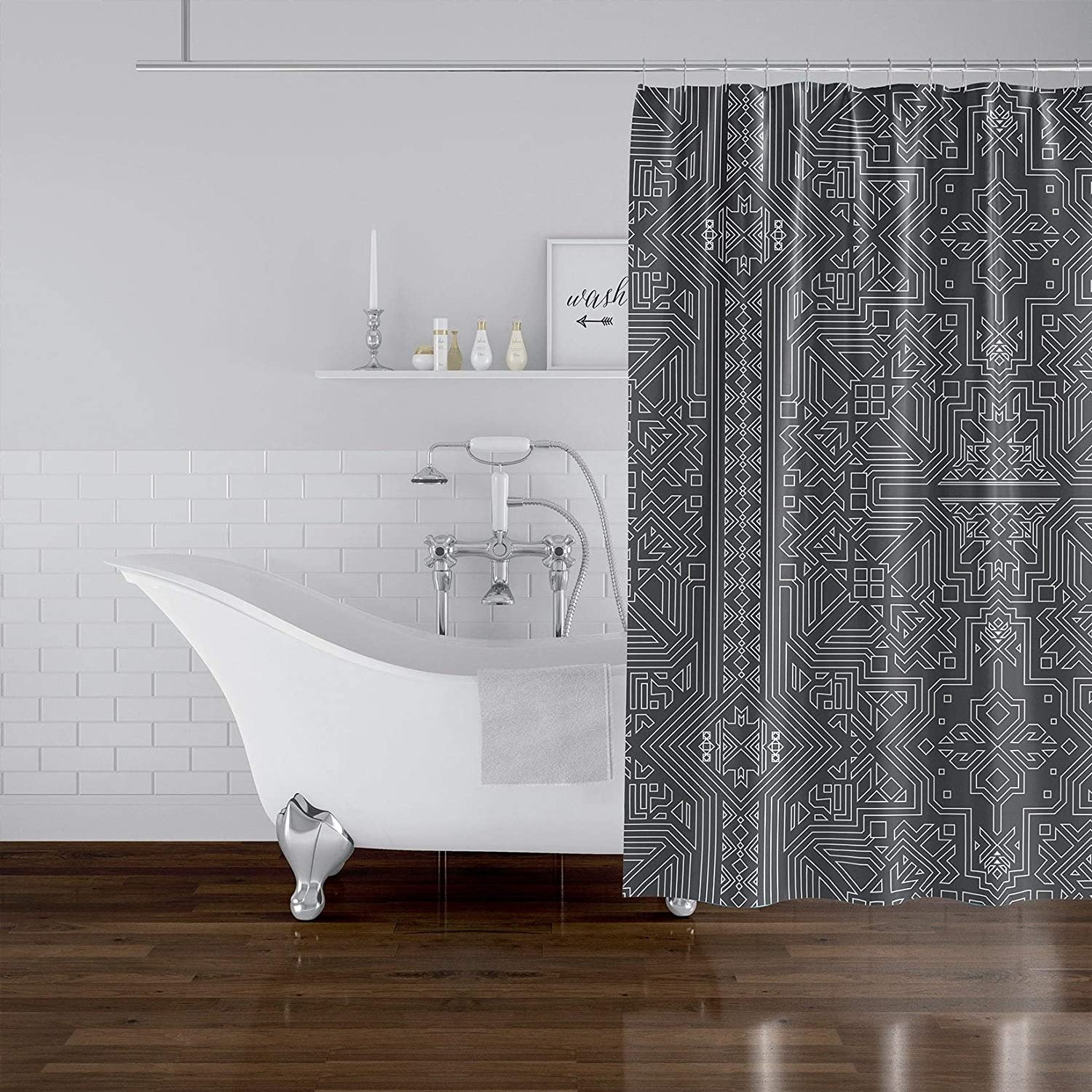MISC Charcoal Shower Curtain by 71x74 Grey Geometric Southwestern Polyester