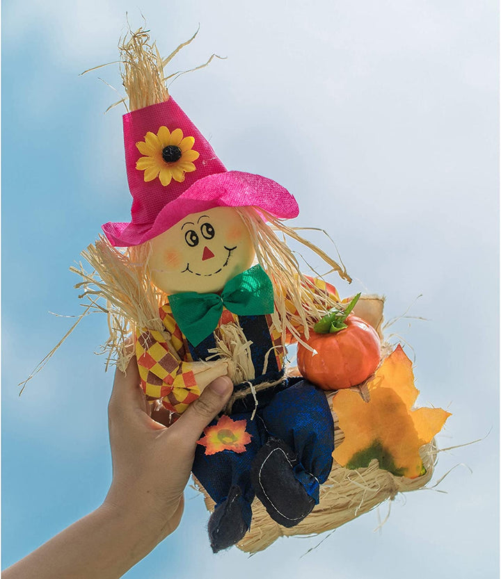 Set 3 Garden Scarecrows Sitting Hay Color