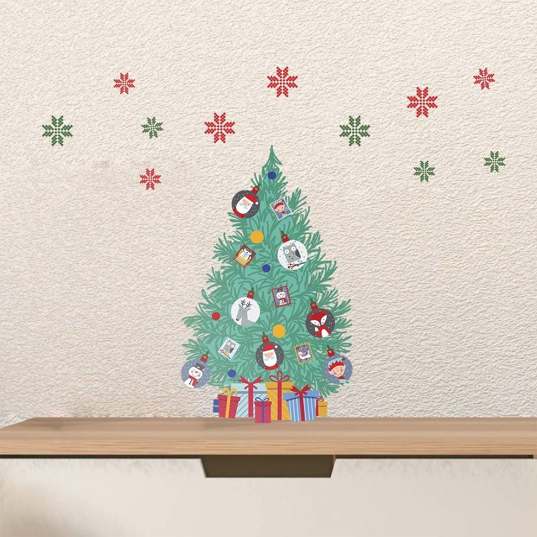 Christmas Tree Snowflakes Wall Sticker Nursery Gift Green Modern Contemporary Self Adhesive - Diamond Home USA