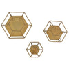 Hexagonal Hexagon Mirror Wall Mounted Mirrors Hanging Vertical Modern Gold Metal Glass 3 Piece
