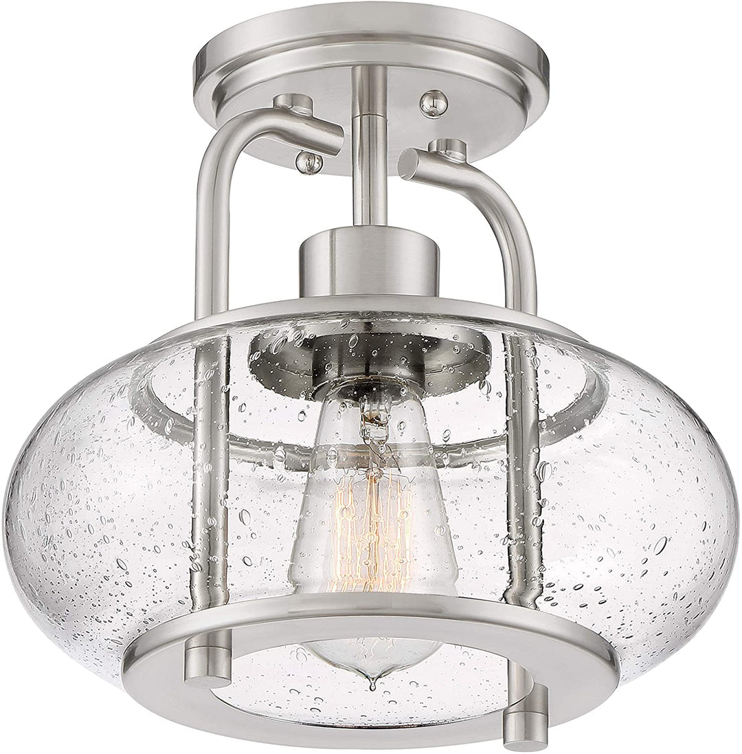 Brushed Nickel Semi Flush Fixture Transitional Glass Steel Bulbs Included