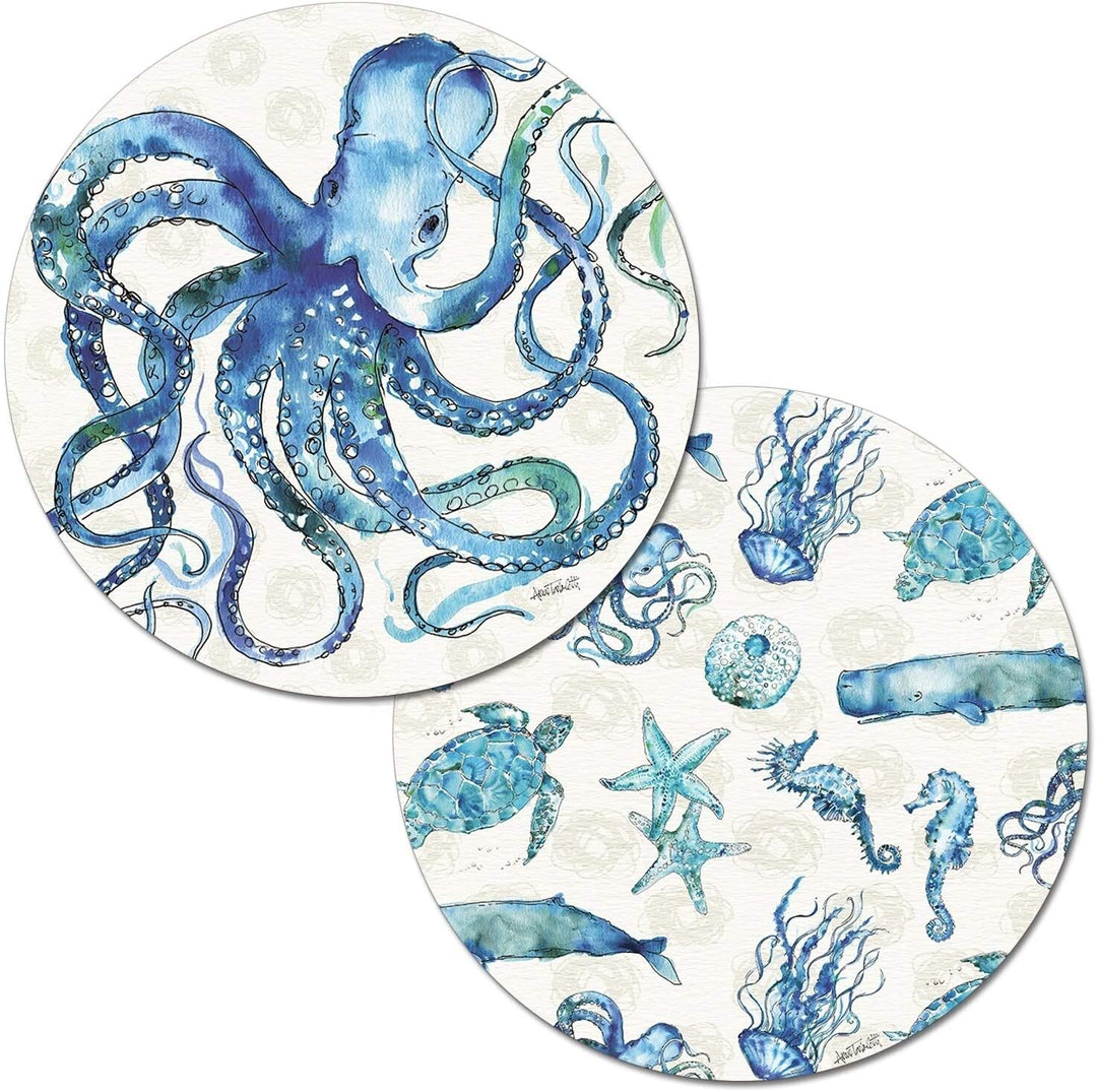 Round Wipe Clean Placemats Set 4 Deep Sea Color