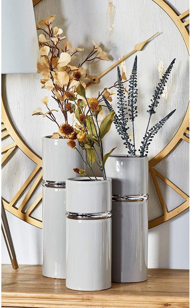 Modern Ceramic Cylindrical Gray Vase Set Grey Bohemian Eclectic