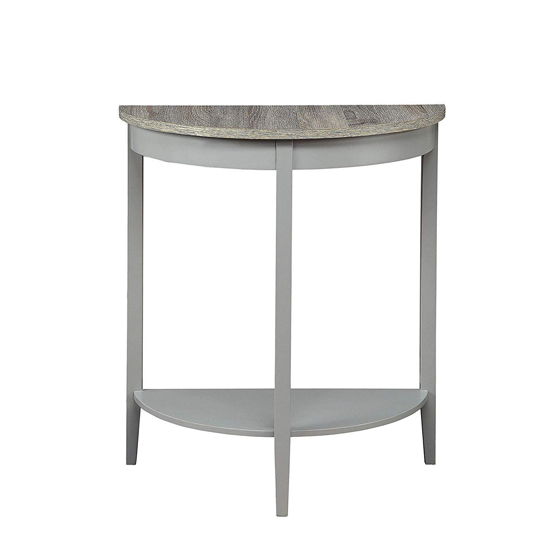 Grey Oak Finish Semi Circle Demilune Table Small Hallway Entryway Space Wooden Half Moon Sturdy Console Tables