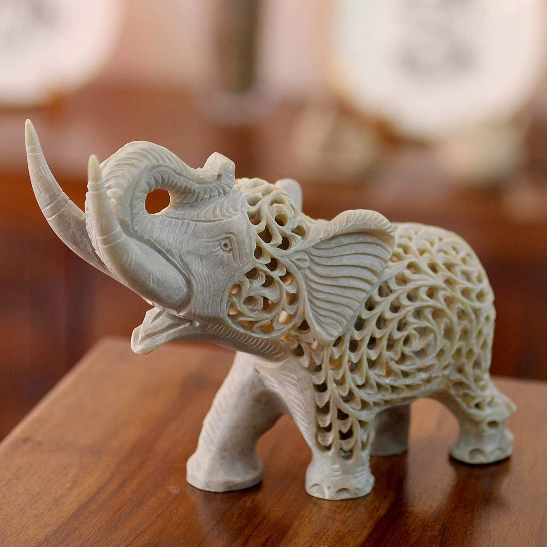 Handmade Soapstone 'Father Elephant' Sculpture (India)