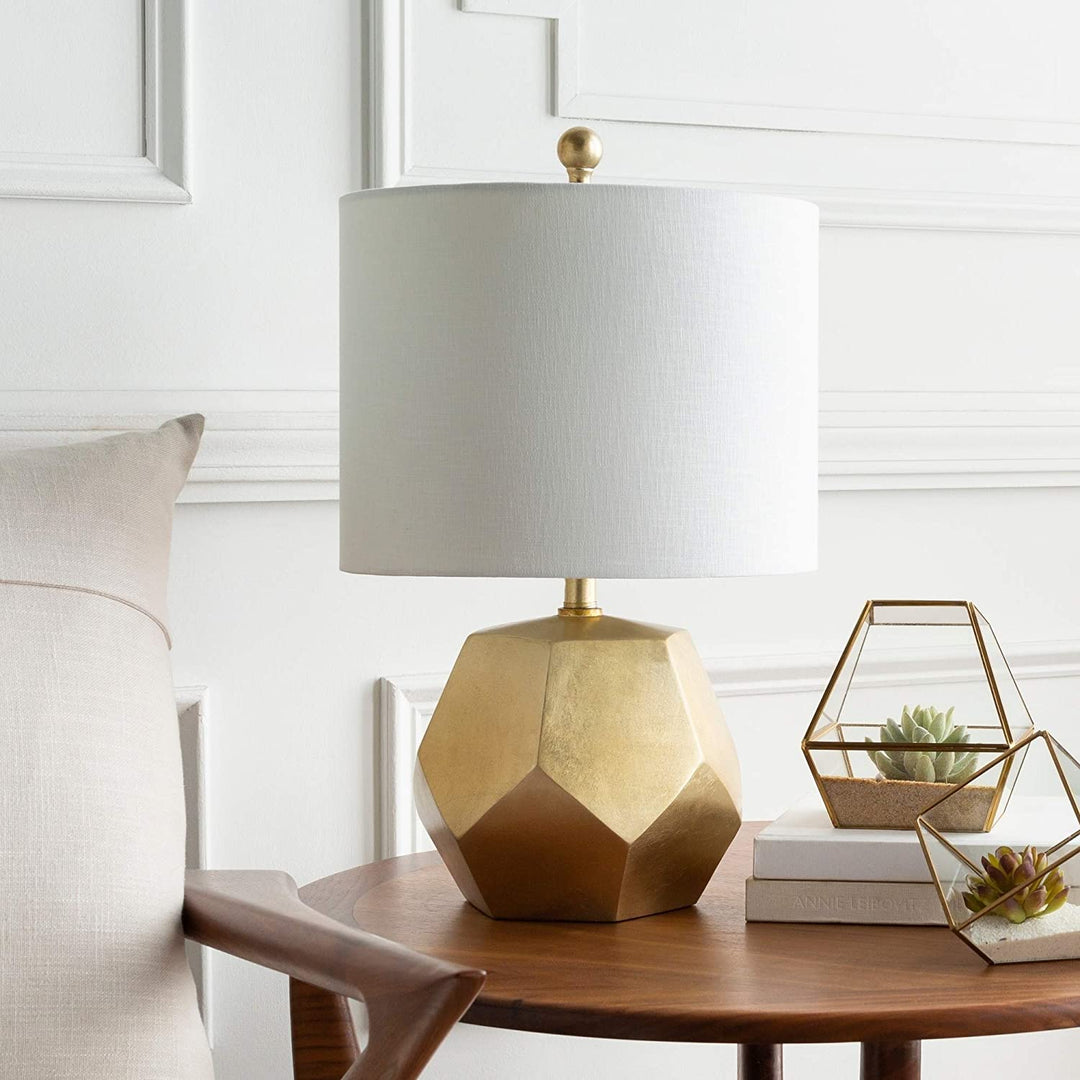 Table Lamp Gold Base Cream Shade Beige Modern Contemporary