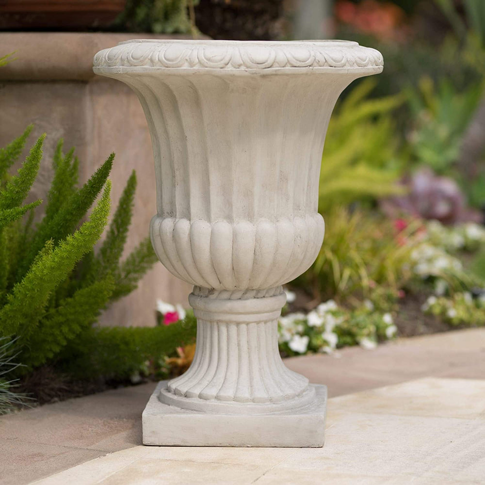 Antique White 26 inch Italian Urn Planter Traditional Round Stone