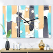 UKN Retro Geometrical Abstract I' Oversized Mid Century Wall Clock 3 Panels 36 Wide X 28 High Blue Modern Contemporary Vintage Rectangular Steel