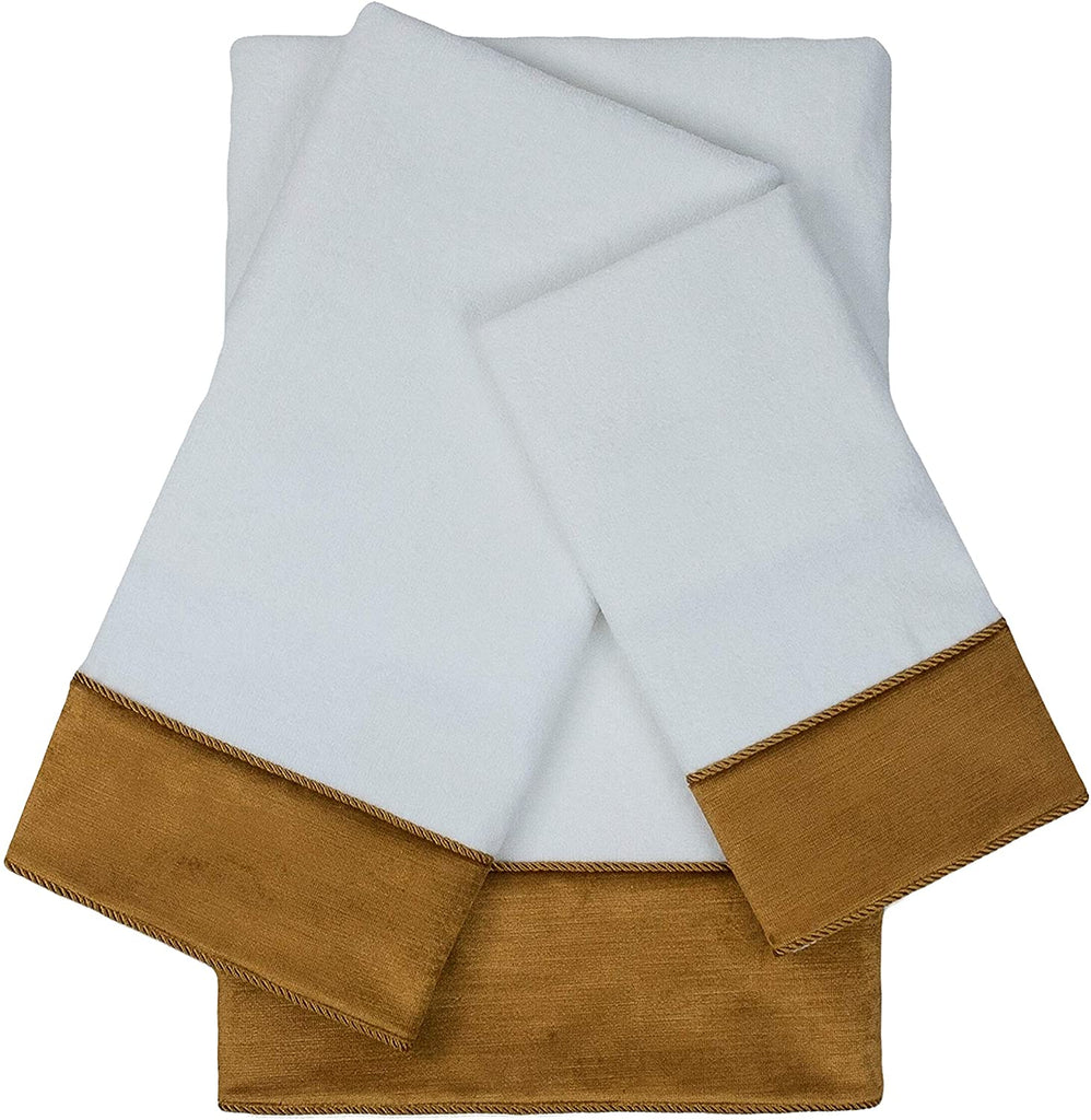 Unknown1 Gold 3 Piece Embellished Towel Set 13 X 18 0 5/16 25 0 5/25 48 0 5 White Solid Color Cotton Microfiber