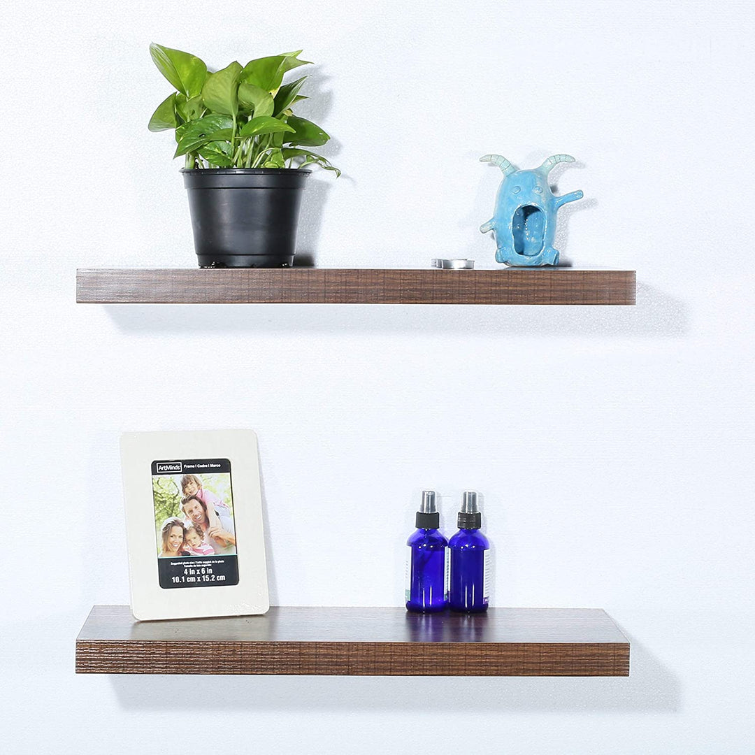 Set 2 Modern Contemporary Antique Walnut Floating Shelves 9 2523 621 5 Inches Brown Mid Century MDF Wood Natural Finish - Diamond Home USA