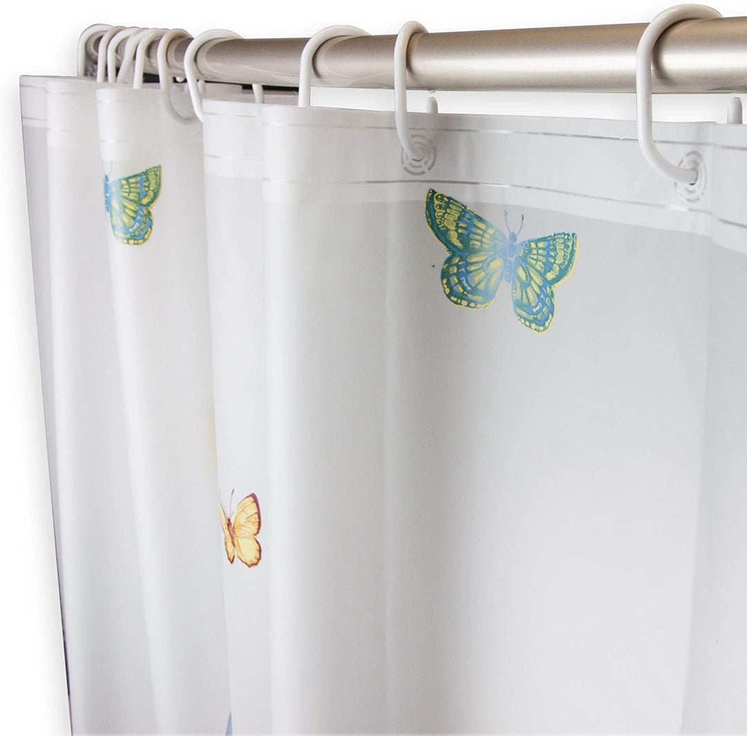 Butterflies Shower Curtain 71" X White Animal Victorian Peva