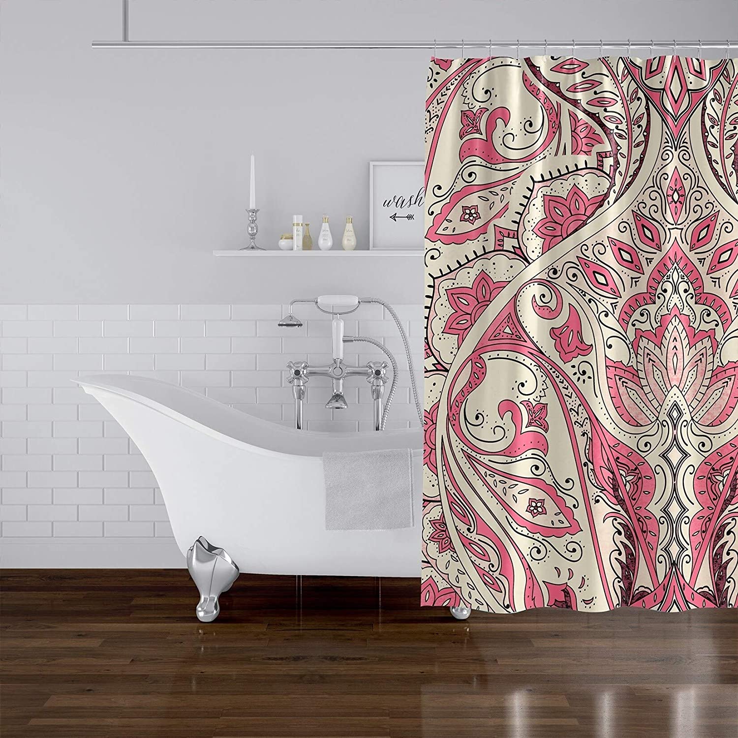 MISC Pink Shower Curtain by 71x74 Pink Geometric Traditional Polyester