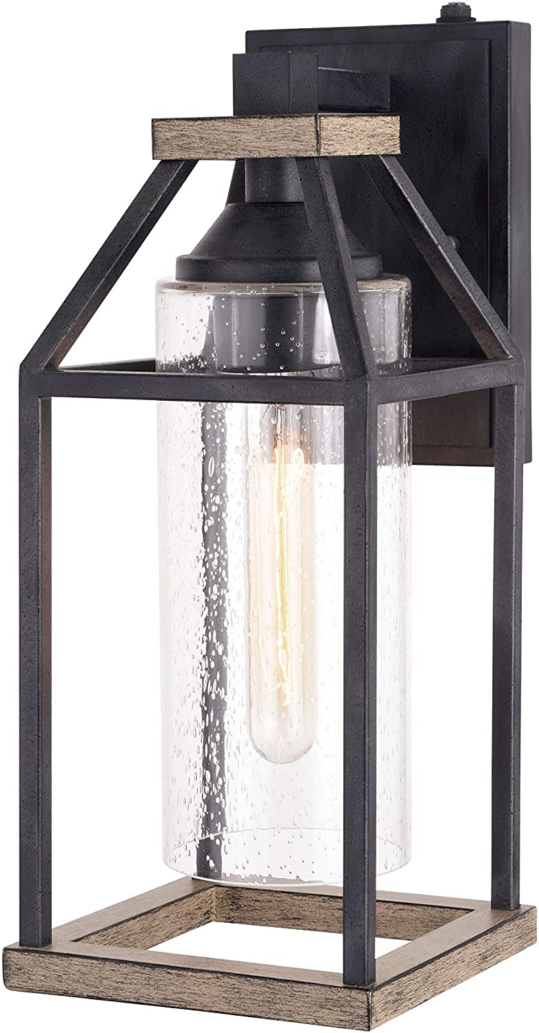 6 25 Black Outdoor Farmhouse Wall Lantern Dusk Dawn Photocell Clear Seeded Glass Industrial Modern Contemporary Steel - Diamond Home USA