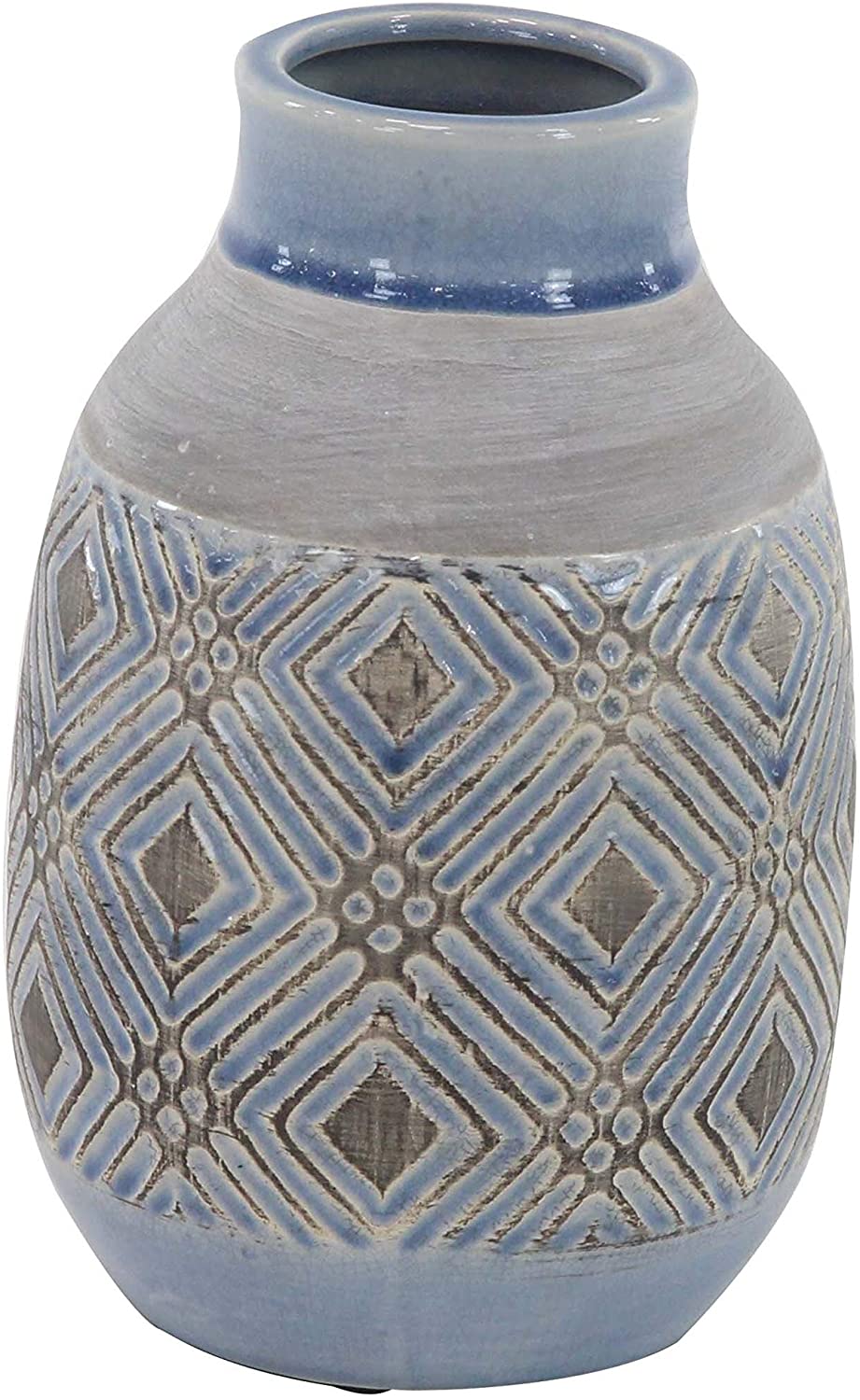 11 inch Traditional Ceramic Geometric Weave Vase Grey