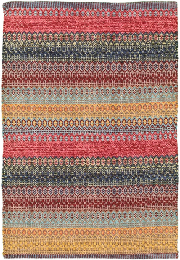 Unknown1 Flat Weave Bold Colorful Pink Red Wool 2'0 X 3'0 Stripe Patterned Southwestern Transitional Rectangle Cotton Latex Free Handmade Made Order