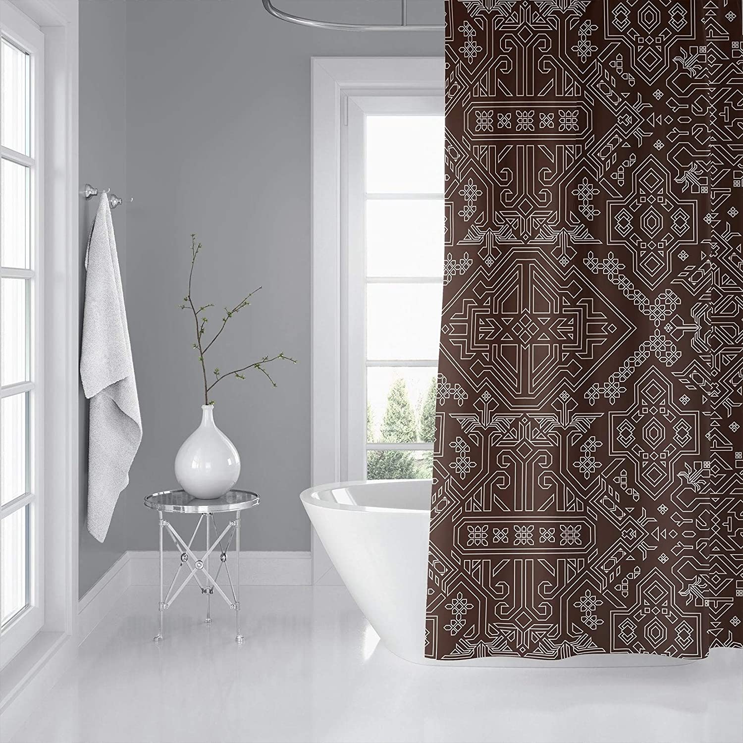 MISC Chocolate Shower Curtain by 71x74 Brown Geometric Southwestern Polyester