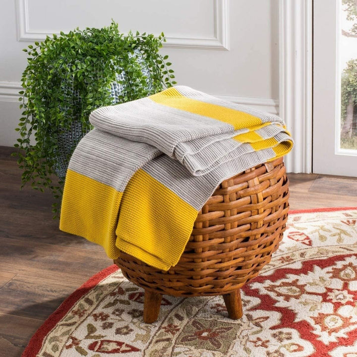 Sun Kissed Knit Throw Blanket Grey Yellow Chevron Modern