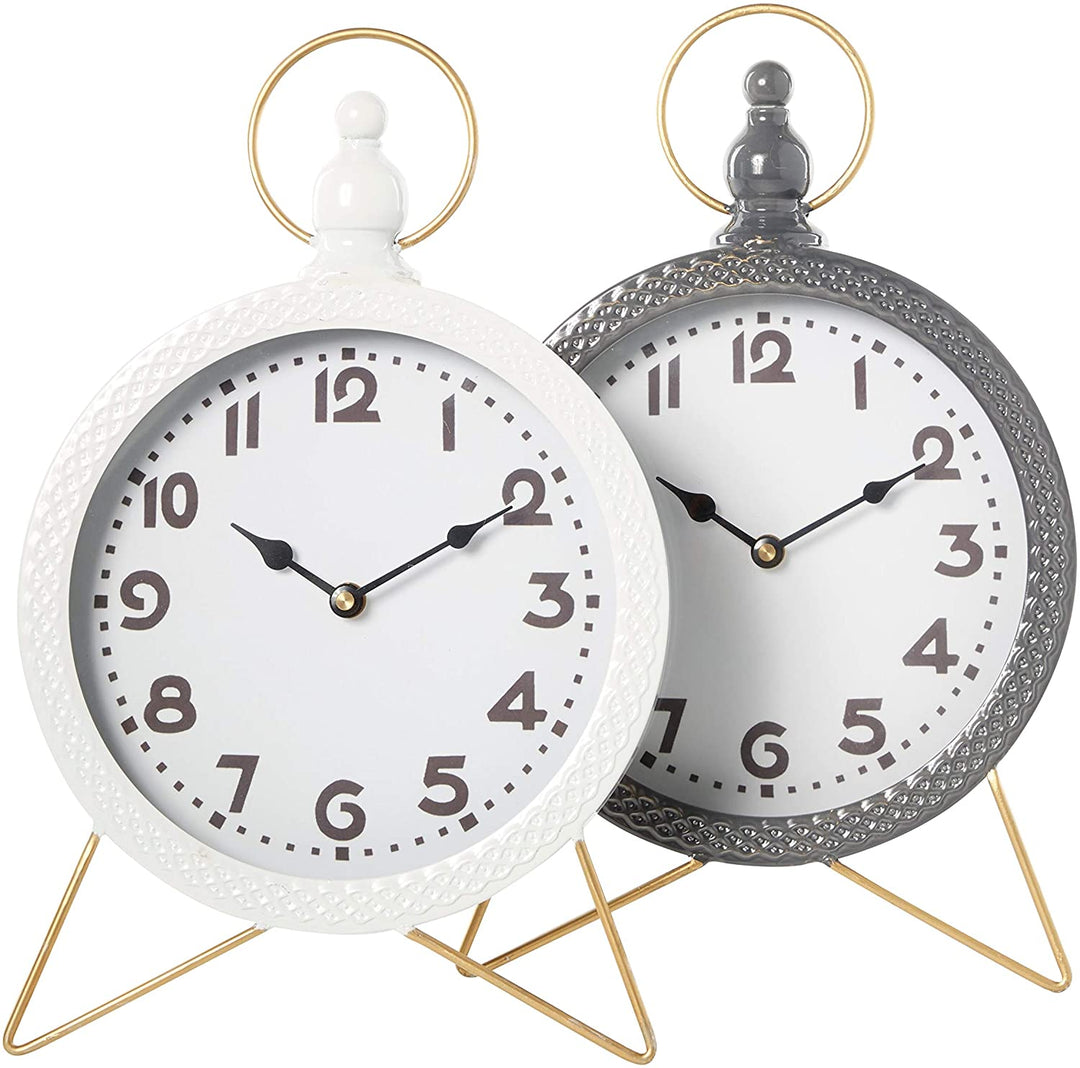 arge Round Gray White Metal Table Clocks Finials Gold Top