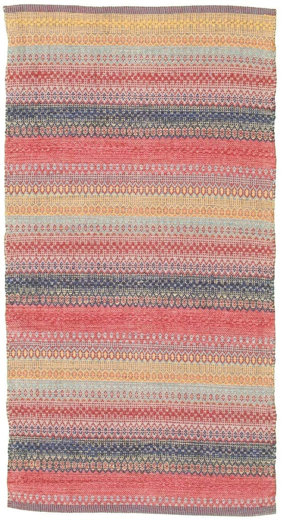 Unknown1 Flat Weave Bold Colorful Pink Wool 2'8 X 5'0 Stripe Patterned Southwestern Transitional Rectangle Cotton Latex Free Handmade Made Order