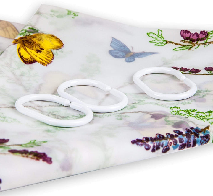 Butterflies Shower Curtain 71" X White Animal Victorian Peva