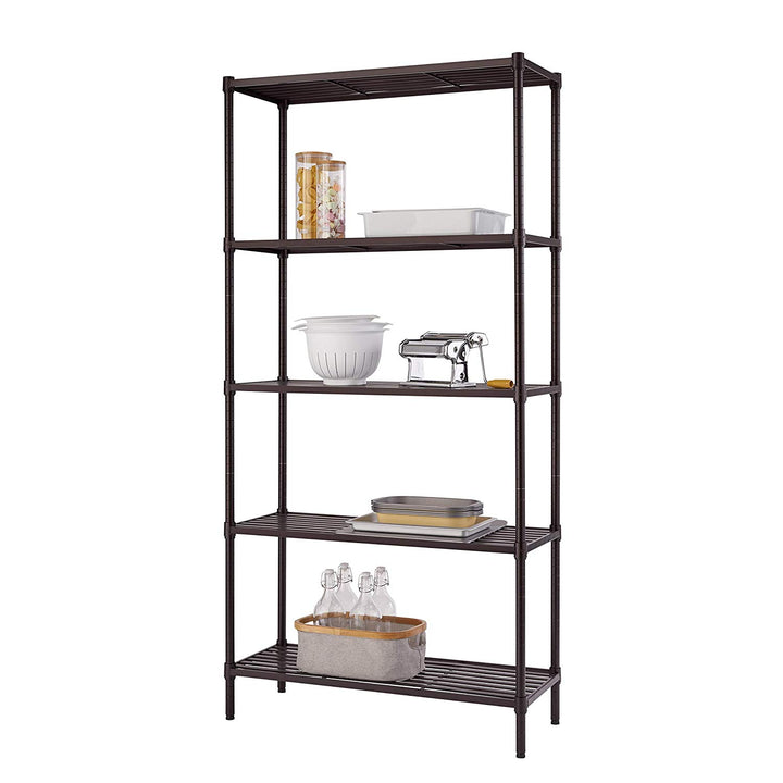 5 Tier Corner Shelf Brown Black Shelves Storage Oraganizer Kitchen Dining Area Living Room Office Shelfs 5 Shelf Rustic Closet Steel