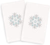 Turkish Cotton Large Snowflake White Set 2 Hand Towels Blue Silver Terry Cloth Embroidered