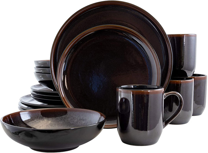 Midnight Sun 16 Pc Round Stoneware Dinnerware Set Metallic