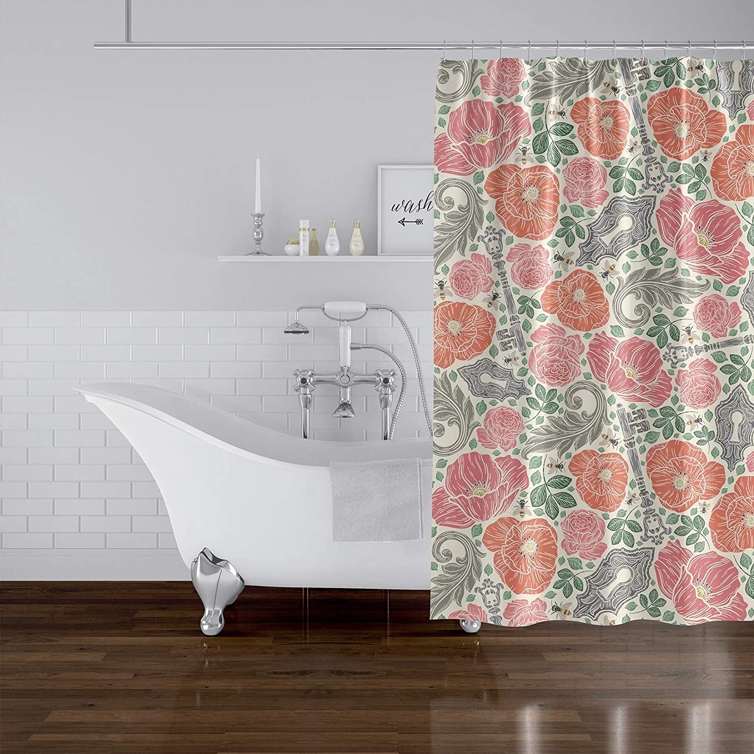 MISC Ivory Shower Curtain by 71x74 Off/White Floral Cottage Polyester