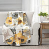 Throw Blanket Grey Yellow Damask Floral Farmhouse French Country Shabby Chic Microfiber