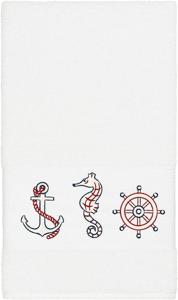 Turkish Cotton Nautical Embroidered White Bath Towel Terry Cloth