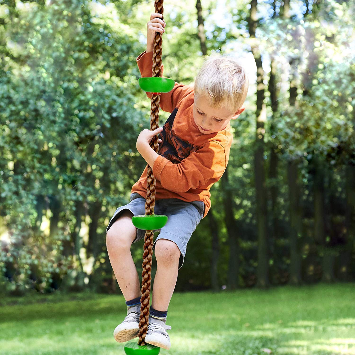 Green Tree Climbing Rope Kids Foot Hold Platforms Knotted Tree