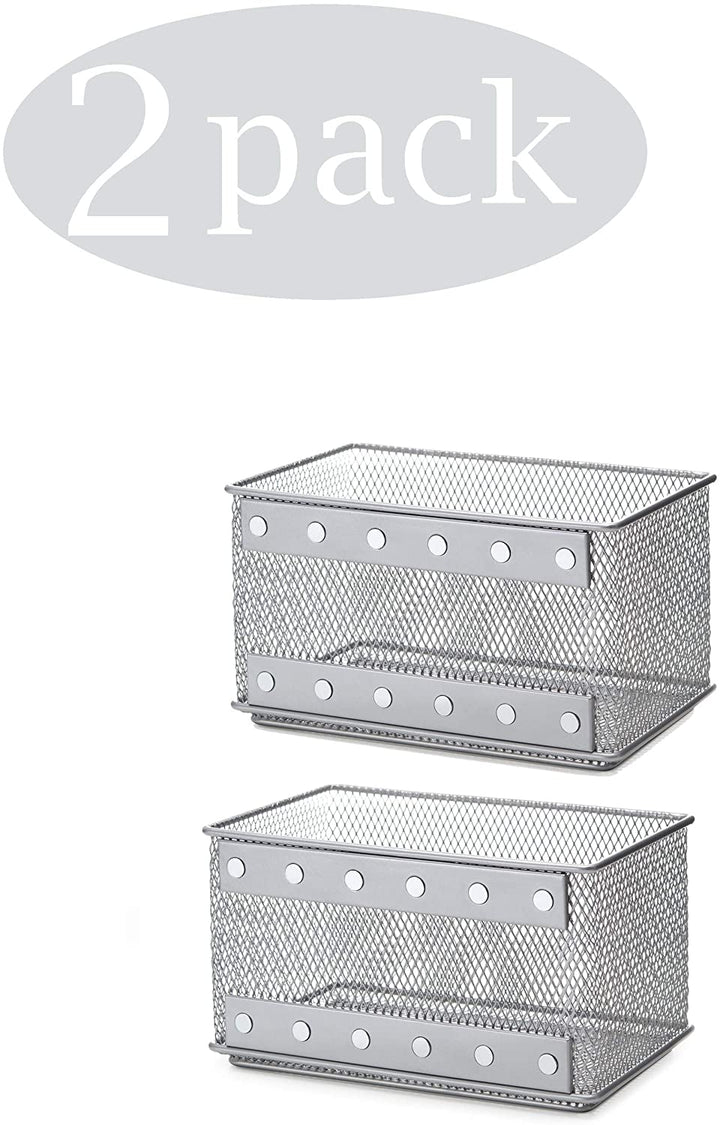 Wire Mesh Magnetic Storage Basket Trash Caddy Office Supply Organizer Silver 7 75 L X 4 3 W H 2 Pack Metal