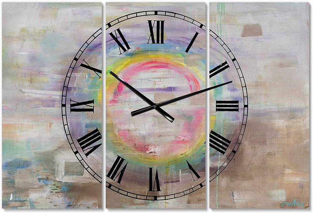 Rainbow Reflect Mood' Oversized Cottage Wall Clock 3 Panels 36 Wide X 28 High Red Farmhouse Traditional Rectangular Steel Finish Battery Included - Diamond Home USA