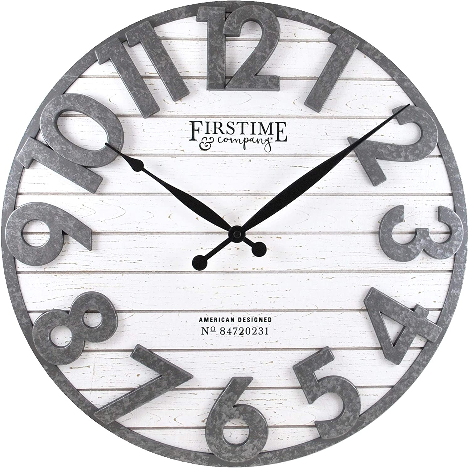 MISC Shiplap Wall Clock American Crafted Distress White Gray Plastic Wood 18 X 2 5 Farmhouse