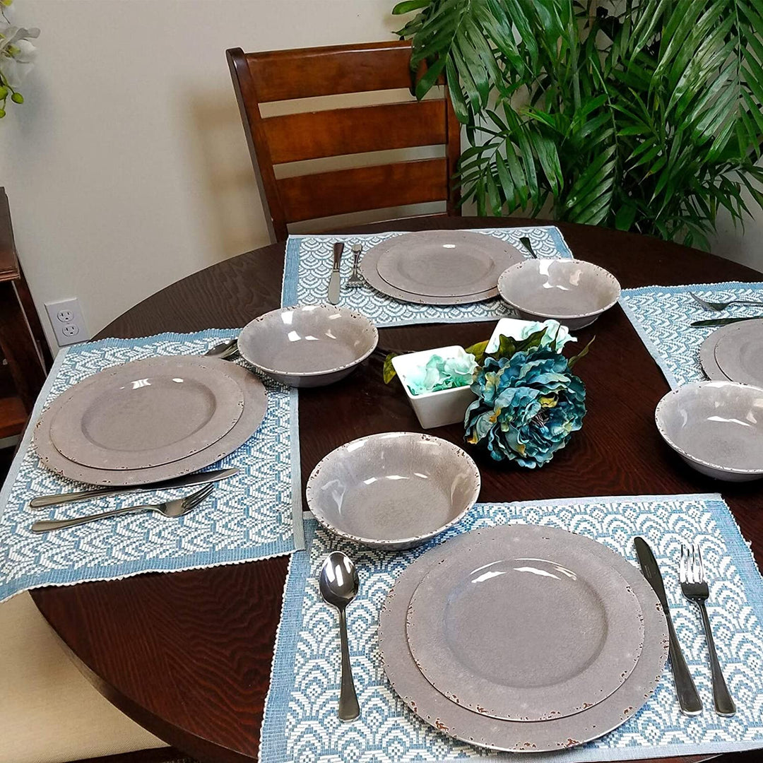 12 Piece Dinnerware Set Grey Look Decal Solid Casual Round - Diamond Home USA