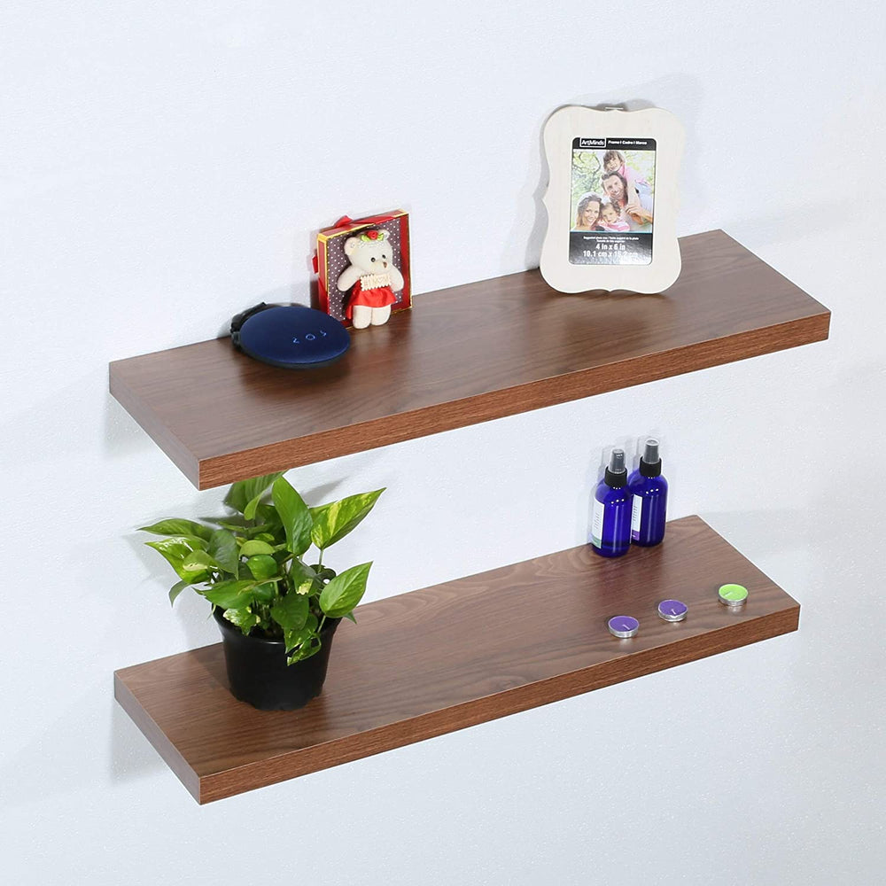 Set 2 Modern Contemporary Jd Walnut Floating Shelf 31 59 251 5 Inches Brown Mid Century MDF Wood Natural Finish Includes Hardware Storage - Diamond Home USA