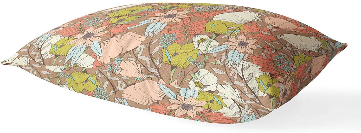 UKN Lumbar Pillow Green Floral Modern Contemporary Polyester Single Removable Cover