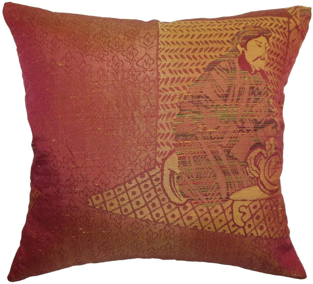 Traditional 24 inch Feather Throw Pillow Copper Orange Graphic Synthetic Fiber One