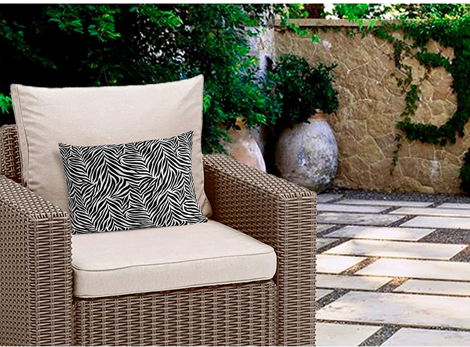 Zebra Indoor|Outdoor Lumbar Pillow by Designs 20x14 Black Animal Modern Contemporary Polyester Removable Cover