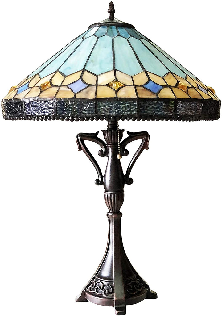 Tiffany Geometric 2 Light Antique Bronze Table Lamp Color Tiffany