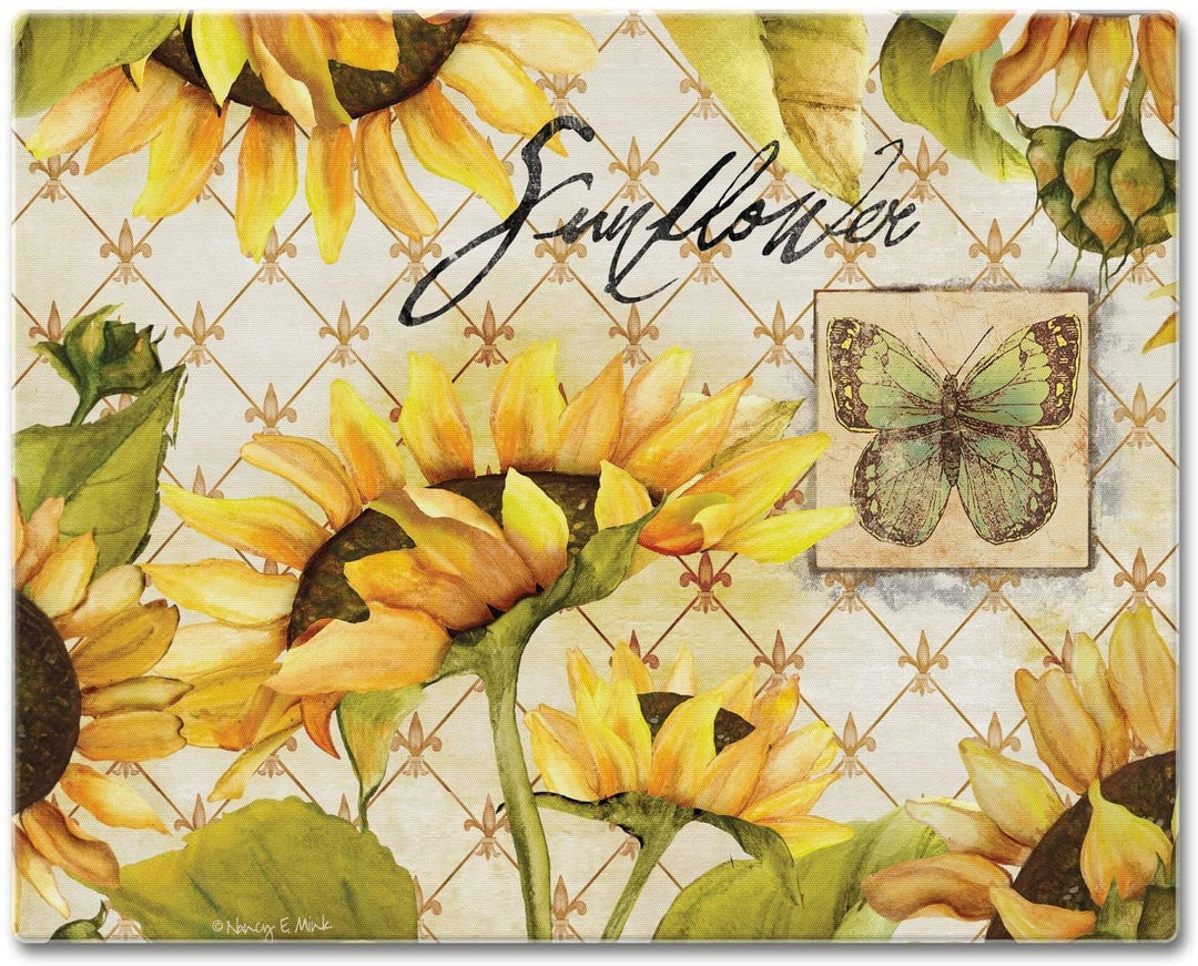 Glass Cutting Board/Saver 12"x15" Sunflowers Bloom Color