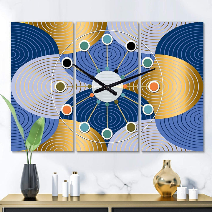 Retro Luxury Waves Gold Blue X' Oversized Mid entury Wall