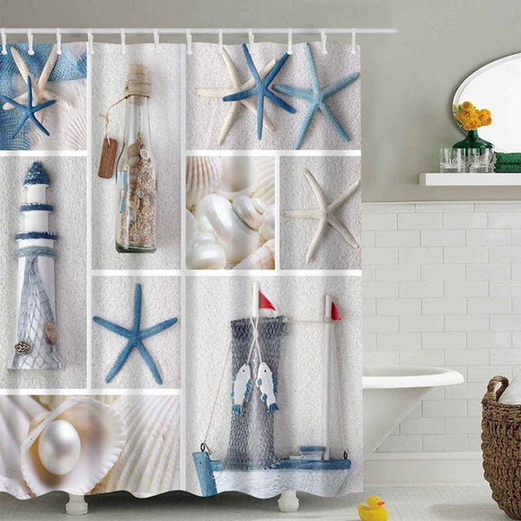 MISC Shower Curtain Beach Sea World Seashell Sandy Waterproof Blue Graphic Casual Polyester