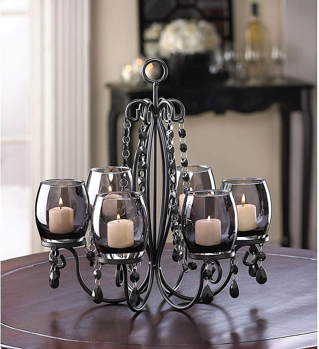 Romantic Elegant Glowing Candle Chandelier Black Clear Classic Traditional Acrylic Iron Metal - Diamond Home USA