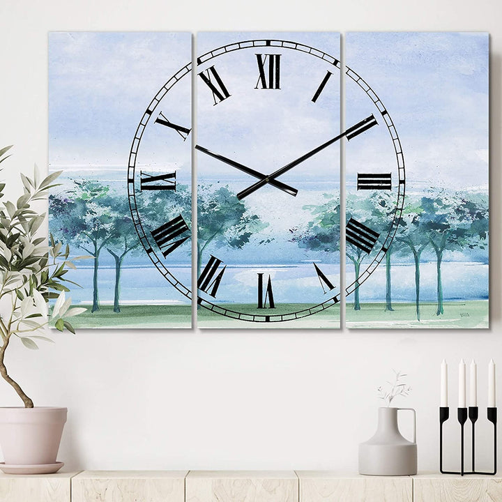 Tree Across Lake' Cottage 3 Panels Large Wall Clock 36