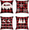 Unknown1 4 Pcs 18x18 Buffalo Plaid Christmas Decorations Holiday Decorative Pillow Covers Cotton Blend
