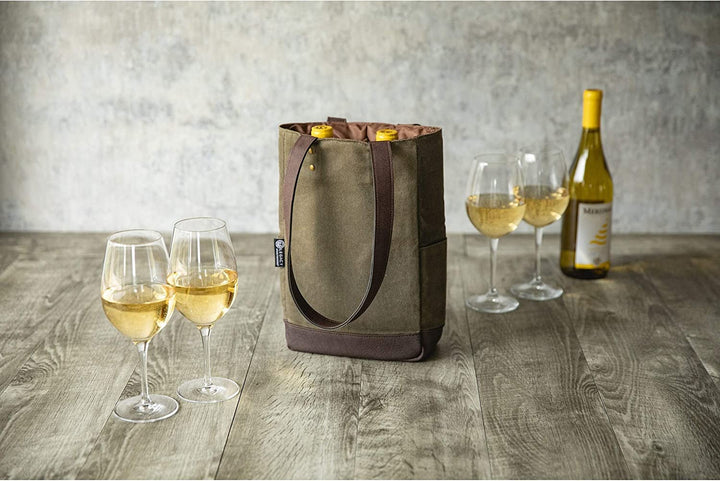 MISC 2 Bottle Insulated Wine Cooler Bag Khaki Waxed Canvas Tan