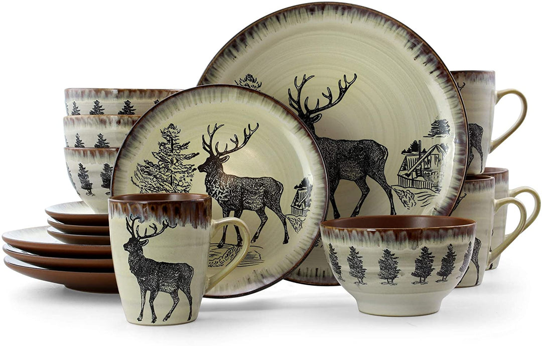 Moose Piece Round Stoneware Dinnerware Set Taupe Beige