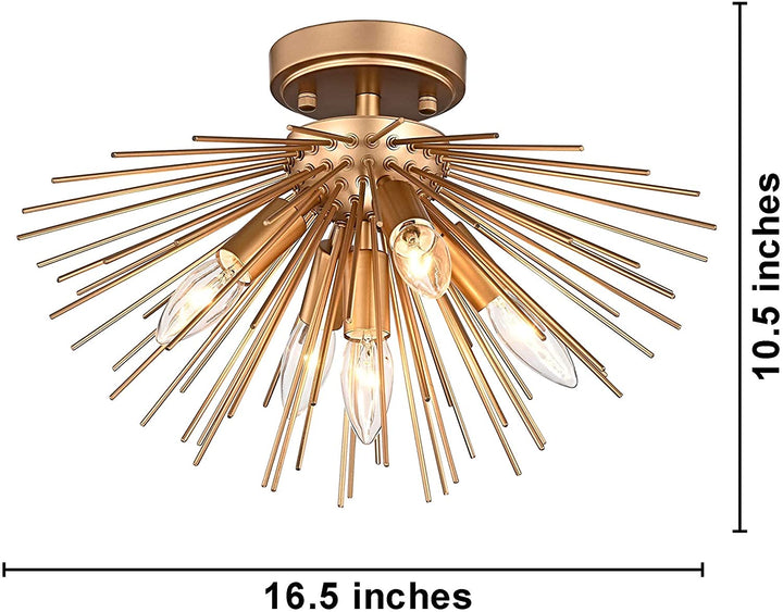 Gold Finish Sputnik Metal Flush Mount 5 Lights N/ Industrial Iron